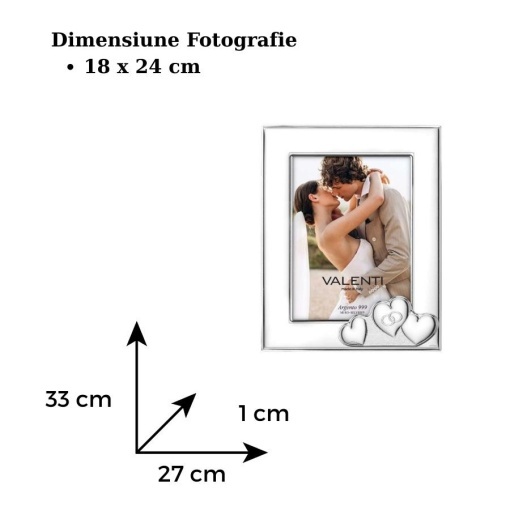 Rama Foto Argint "Inimi" 18×24 cm - cadou nunta verighete (52126-5L)