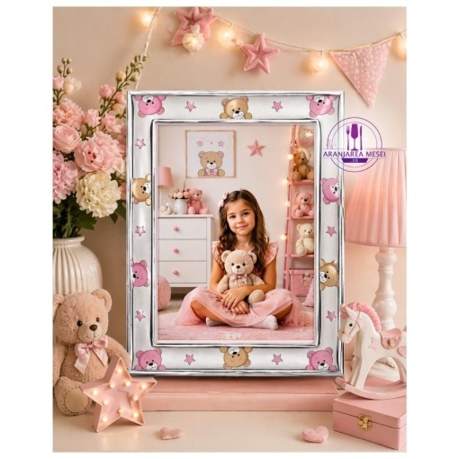 Rama foto Argint "Bebe" 13x18 cm Ursuleti Roz Noapte Buna (73180-4LRA)