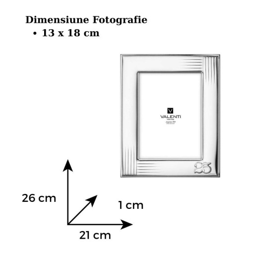 Rama Foto Argint "Torino" 13x18 cm - cadou aniversare 25 Ani Casatorie (52136-4L)