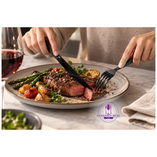 VENUS Tacamuri inox 18-0 NEGRU  (Set 4 persoane - 16 piese)  (B1410-16-BK)