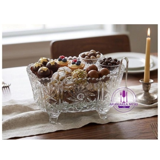 Bol patrat Cristal Bohemia cu picioruse 25 cm (61982-00001-250)