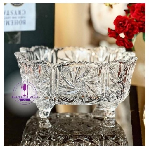 Bol patrat Cristal Bohemia cu picioruse 25 cm (61982-00001-250)
