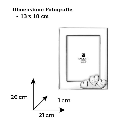 Rama Foto Argint "Inimi" 13×18 cm - cadou aniversare 25 Ani Casatorie (52127-4L)