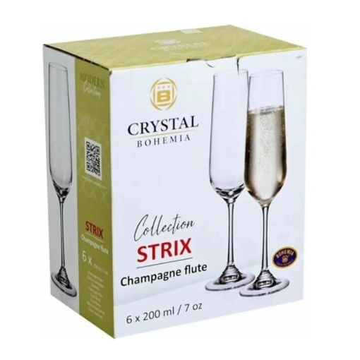 STRIX - Pahare sampanie sticla cristalina Bohemia 200 ml (set 6 bucati) (1SF73-00000-200) - CUTIE