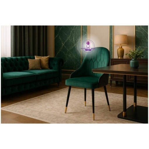 TREVISO Scaun dining catifea verde/gri – picioare metalice negre/aurii