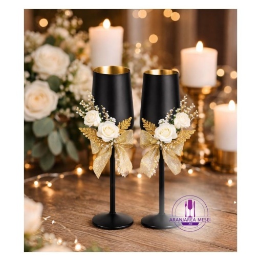 SANDRA NEGRU MAT (interior auriu metalic) - Pahare sampanie sticla cristalina Bohemia 200 ml (set 6 bucati) (40728-200-D5384)