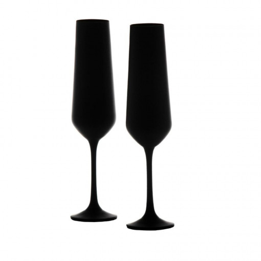 SANDRA NEGRU MAT (interior auriu metalic) - Pahare sampanie sticla cristalina Bohemia 200 ml (set 6 bucati) (40728-200-D5384)