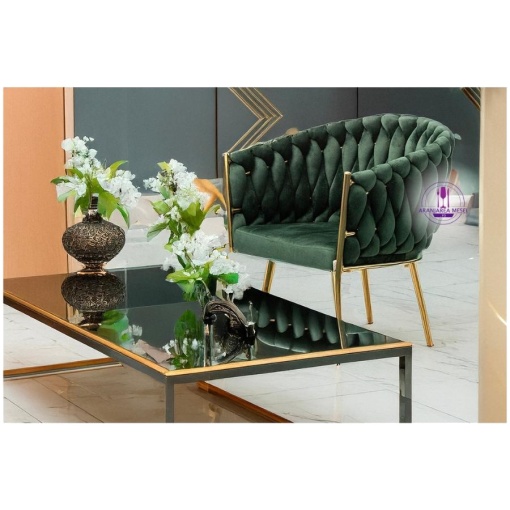 VERONA Scaun dining catifea verde – cadru si picioare metalice aurii