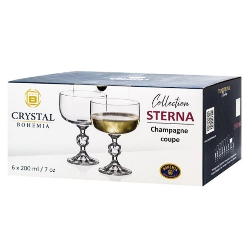 STERNA - Pahare sampanie cupa sticla cristalina Bohemia 200 ml (set 6 bucati) (91L-4S149-200) - CUTIE