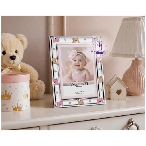 Rama foto Argint "Bebe" 13x18 cm Ursuleti Roz Noapte Buna (73180-4LRA)