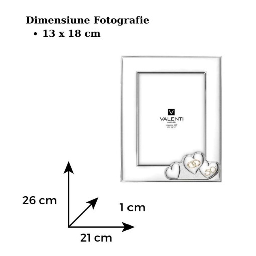 Rama Foto Argint "Inimi" 13×18 cm - cadou aniversare 50 Ani Casatorie (52128-4L)