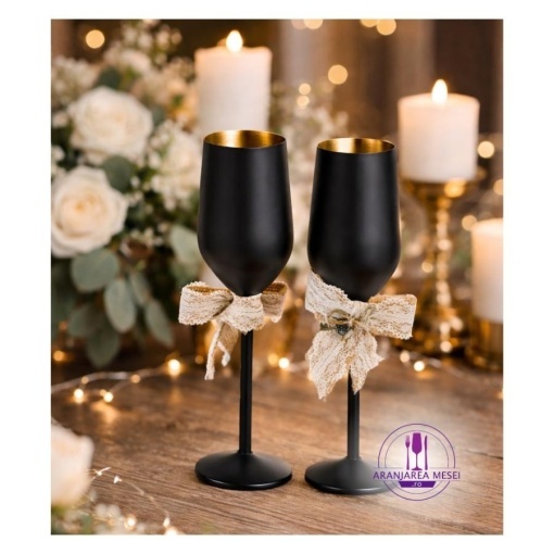 SANDRA NEGRU MAT (interior auriu metalic) - Pahare sampanie sticla cristalina Bohemia 200 ml (set 6 bucati) (40728-200-D5384)
