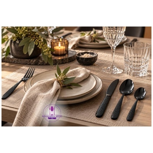 VENUS Tacamuri inox 18-0 NEGRU  (Set 4 persoane - 16 piese)  (B1410-16-BK)