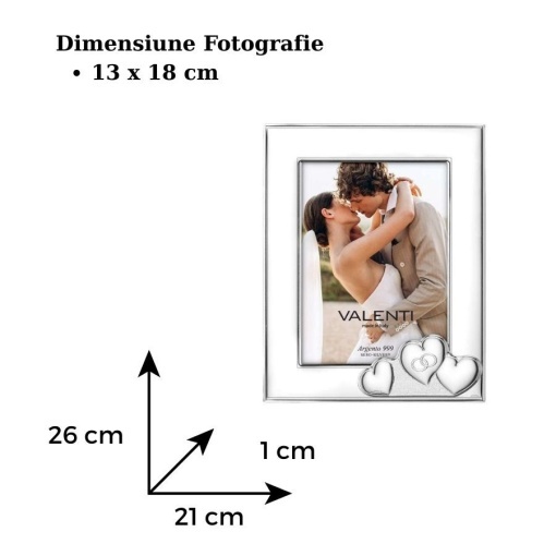 Rama Foto Argint Inimi 13×18 cm - cadou nunta verighete (52126-4L)
