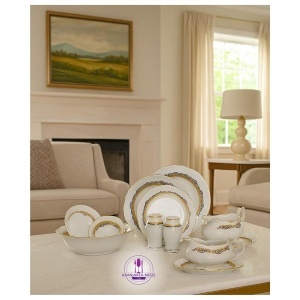 MARIE LOUISE decor AUR Serviciu masa portelan Bohemia 12 persoane ( 45 piese )