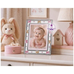 Rama foto Argint "Bebe" 13x18 cm - Ursuleti Roz Noapte Buna