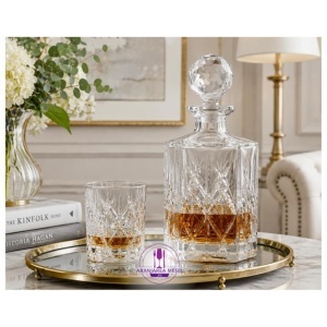 YORK Set 6 pahare si decantor cristal Bohemia whisky