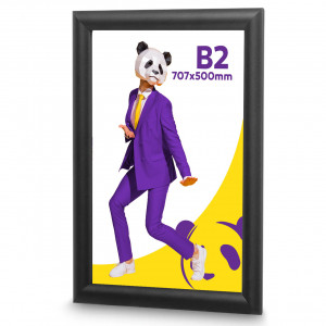 Plakátkeret B2, 707 x 500 mm, poszterkeret fali, fekete színben, szögletes sarokkal, 25 mm-es profil, fém