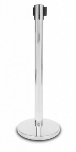 Krómozott_acél_kordonoszlop_piros_szalaggal,_180_cm
