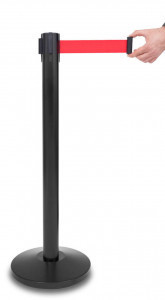Normál_Fekete_szalagos_kordonoszlop_piros_szalaggal,_235_cm