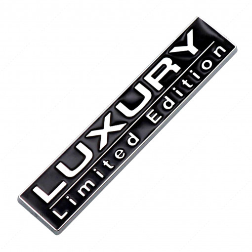 Emblema auto metalica LUXURY, reliefata 3D, dimensiune 7,5 x 1,5 cm