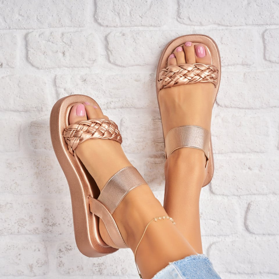 Sandály bez podpatku Eko kůže Růžově zlatá Kamira A896