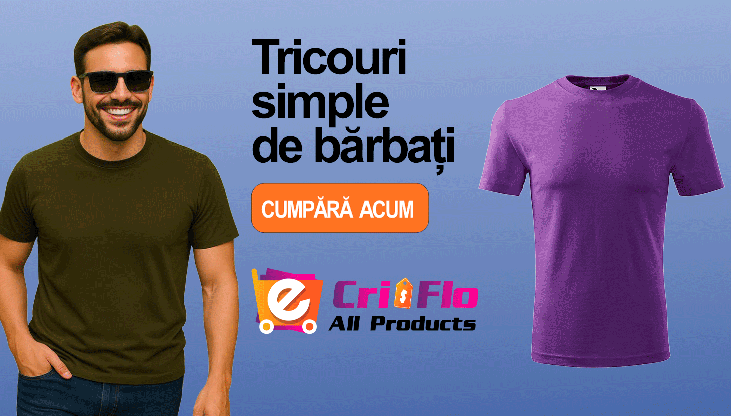 Tricou Barbat Bumbac Simplu Casual Elegant Vara, Cri-Flo, Culoare Military, Marime L