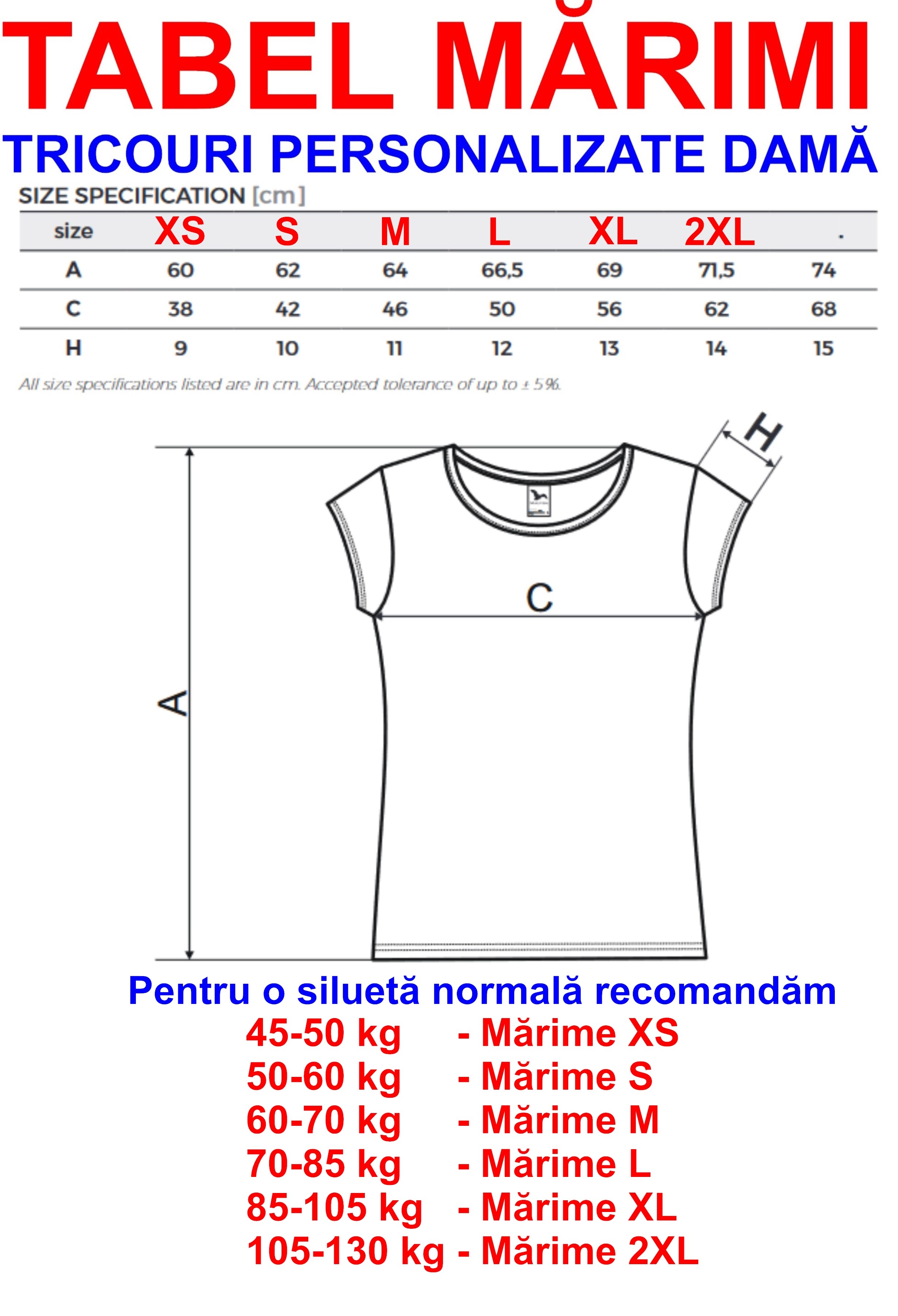 Alege Mărimea Potrivită - Consulta Tabelul de Mărimi pentru Tricouri Personalizate Damă