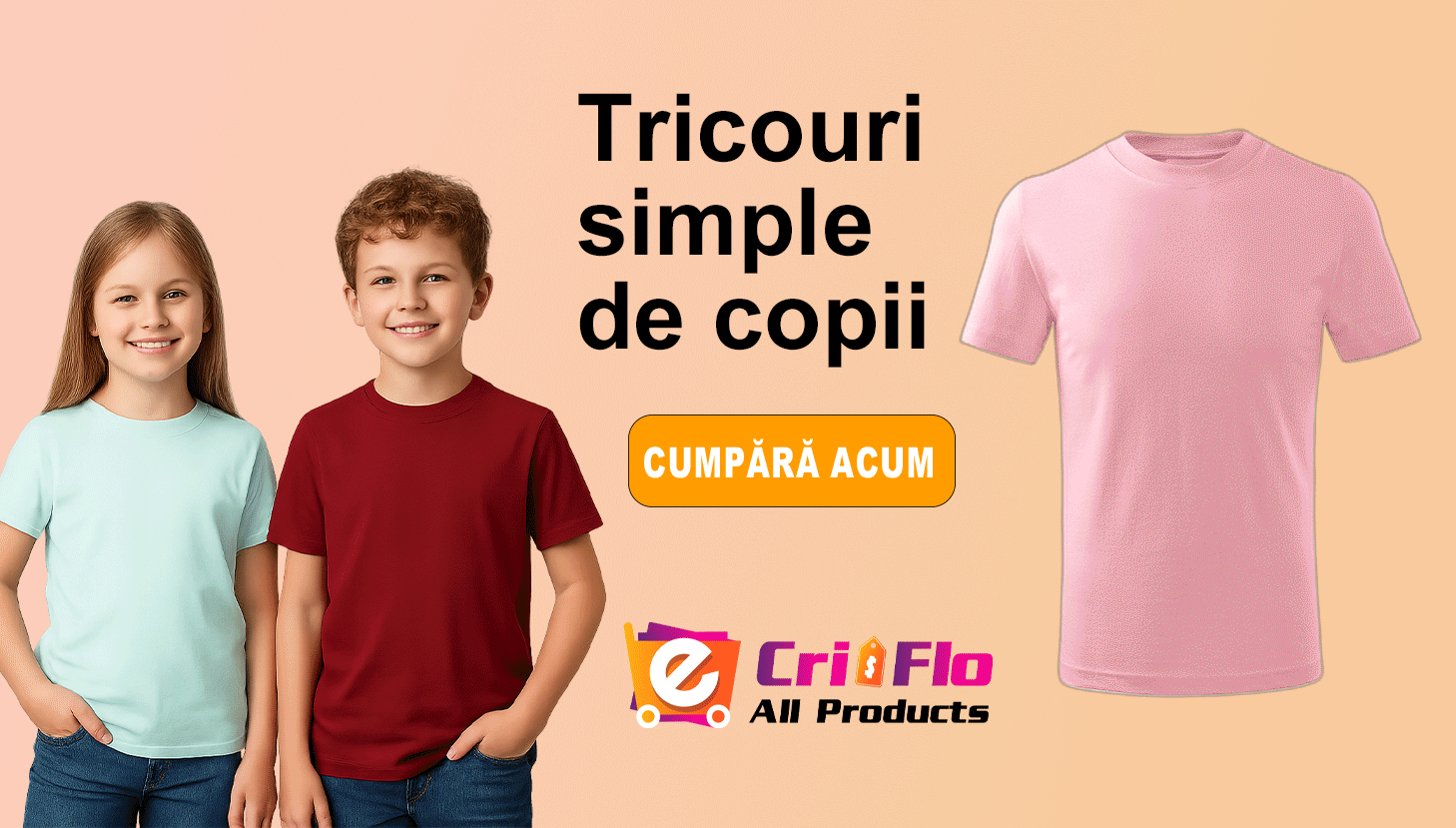 Tricou Baiat Bumbac Simplu Casual Elegant Vara , Copil, Cri-Flo, Culoare Gri deschis, Marime 5-6 ani, 122 CM