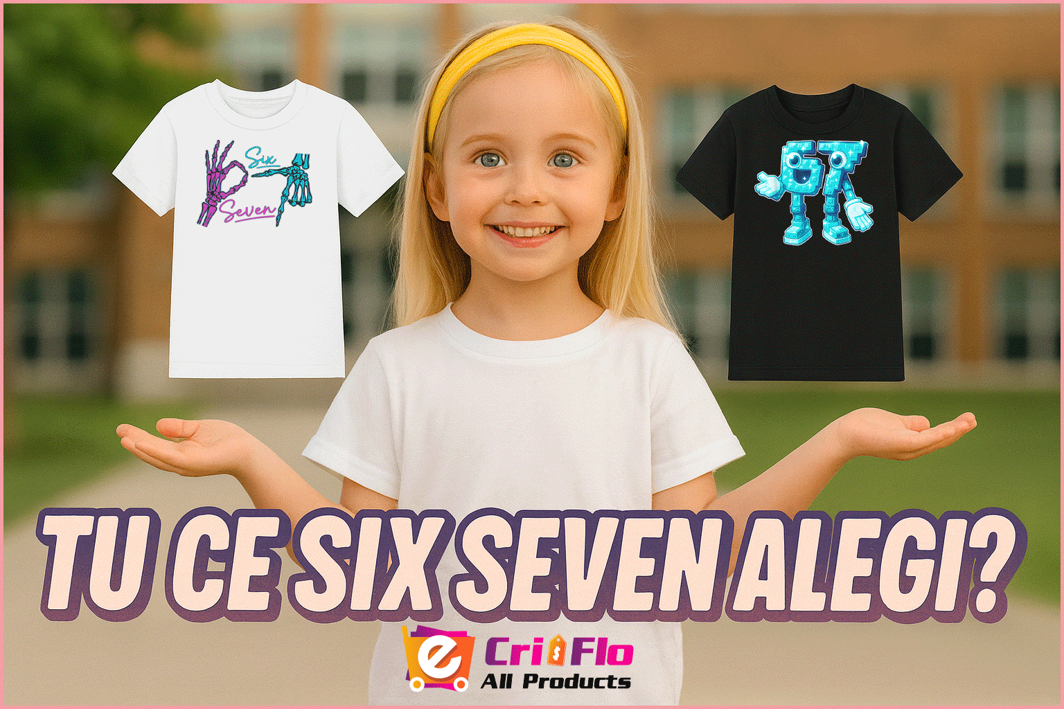 Tricou SIX SEVEN 67 Acum Am 67 2, Copii, 100% Bumbac, Cri-Flo, Culoare Alb, Marime 5-6 ani, 122 CM