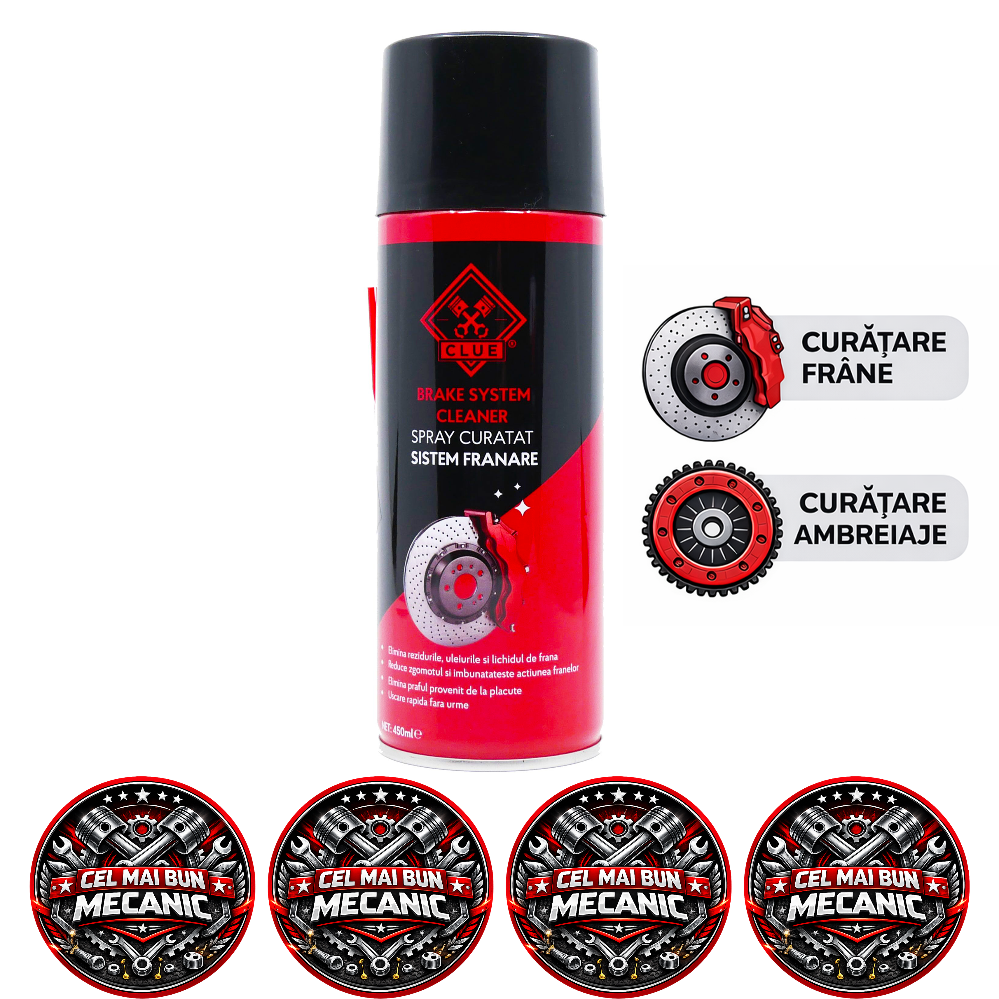 Spray Curatare Frane si Ambreiaje CLUE, Degresare Puternica, Curatare si Uscare Rapida, 450 ml