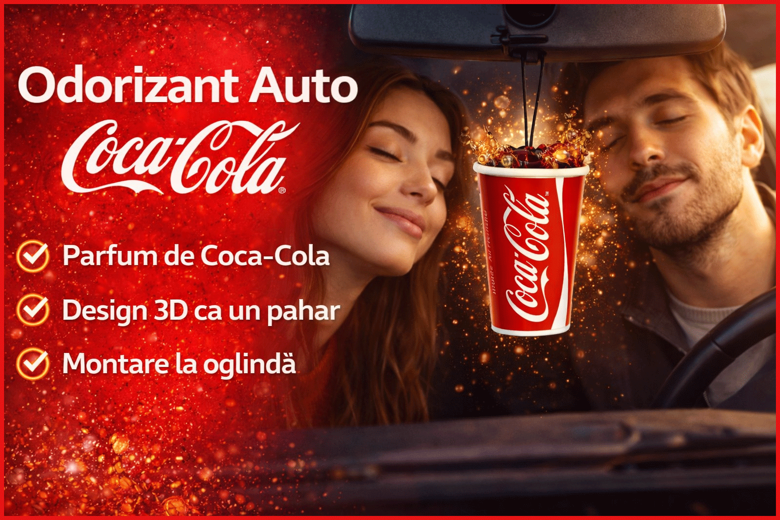 Odorizant Auto 3D Coca Cola Original, Tip Pahar, Oglinda Retrovizoare, Parfum Intens și Persistent, Design Realist, Vegan Friendly Odorizant Auto 3D Coca Cola Original, Tip Pahar, Oglinda Retrovizoare, Parfum Intens și Persistent, Design Realist, Vegan Friendly