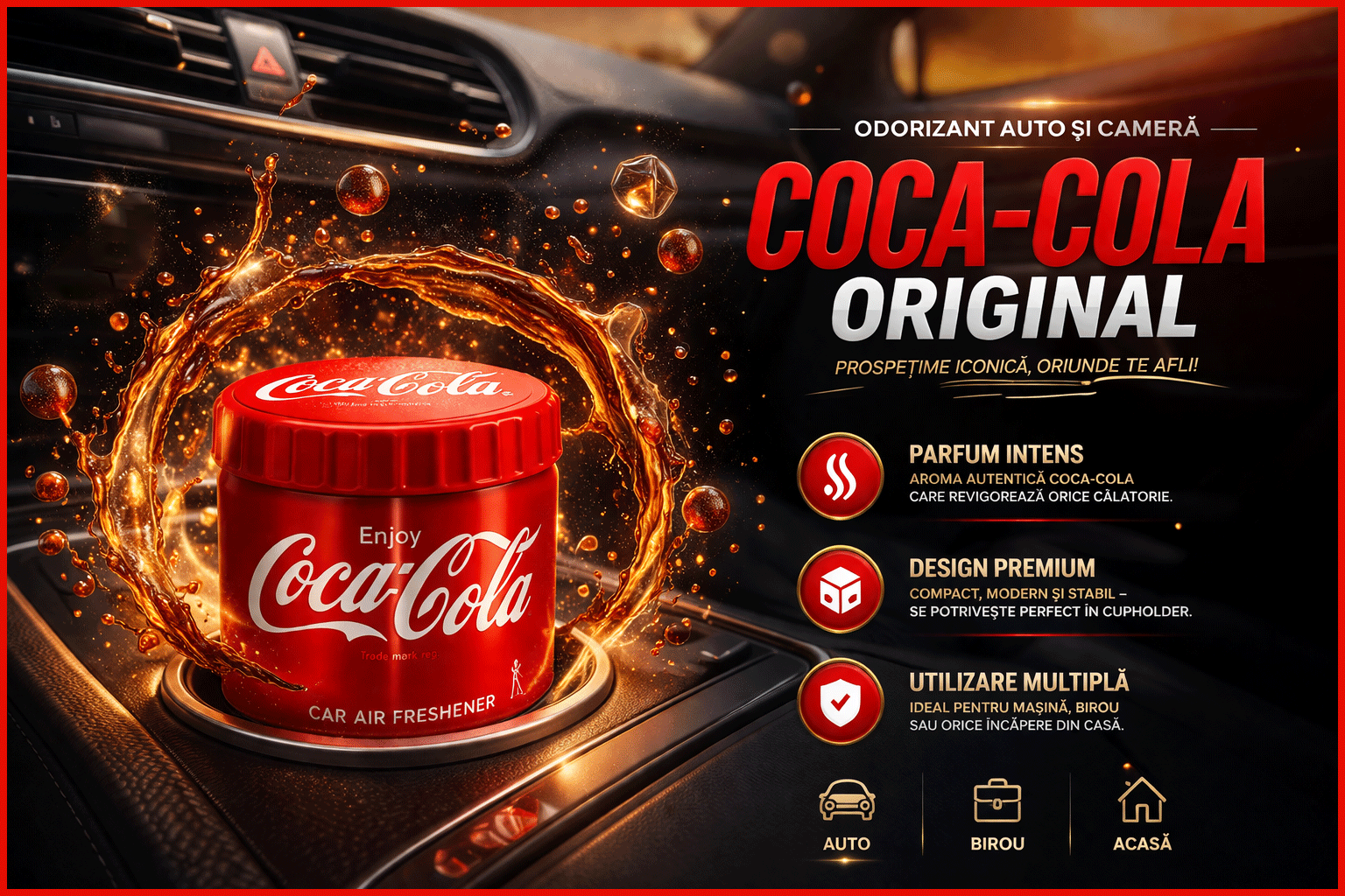 Odorizant Auto 3D Coca Cola Original, Tip conserva, Cupholder, Parfum Intens și Persistent, Design Realist, Vegan Friendly, ideal pentru masina birou casa, 4x Stickere auto Odorizant Auto 3D Coca Cola Original, Tip conserva, Cupholder, Parfum Intens și Persistent, Design Realist, Vegan Friendly, ideal pentru masina birou casa, 4x Stickere auto