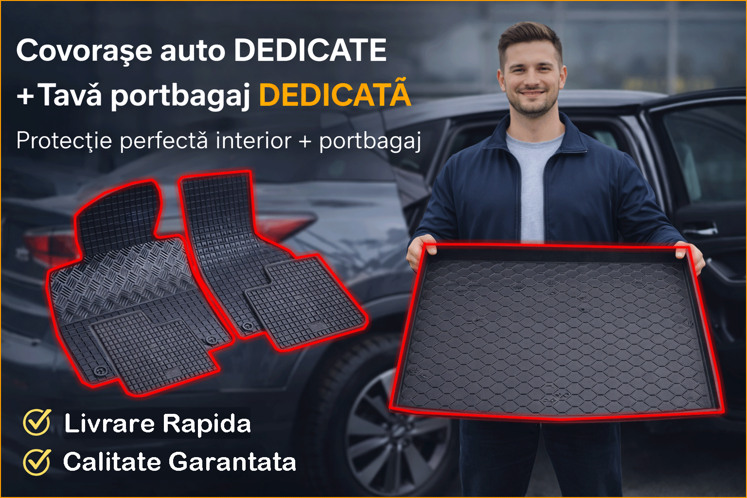 Set Covorase Auto Si Tavita Portbagaj VOLKSWAGEN TOURAN I din 03.2003 - 08.2015, caroserie van 5 locuri, 5 LOCURI