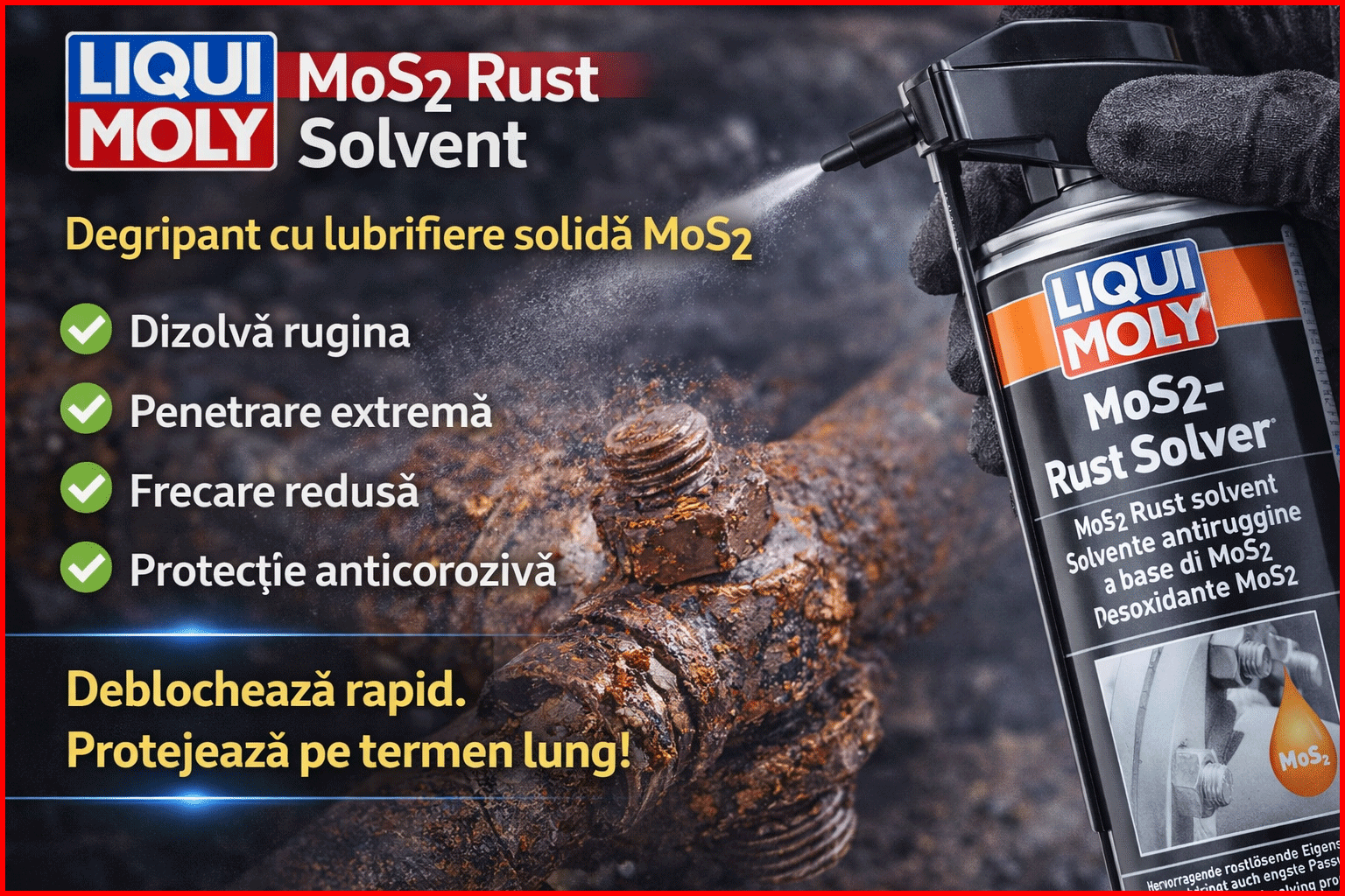Flo Rust Spray Degripant cu MoS2 LIQUI MOLY MoS2 Rust Solvent, Lubrifiant Solid ...