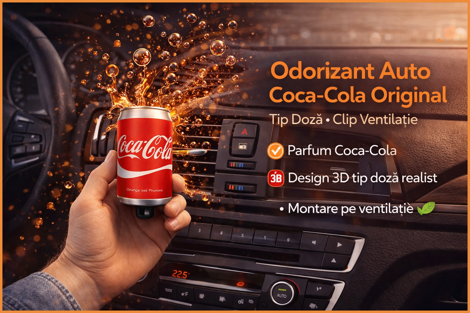 Odorizant Auto 3D Coca Cola Original, Tip Doza, Clip Ventilatie, Parfum Intens și Persistent, Design Realist, Vegan Friendly Odorizant Auto 3D Coca Cola Original, Tip Doza, Clip Ventilatie, Parfum Intens și Persistent, Design Realist, Vegan Friendly