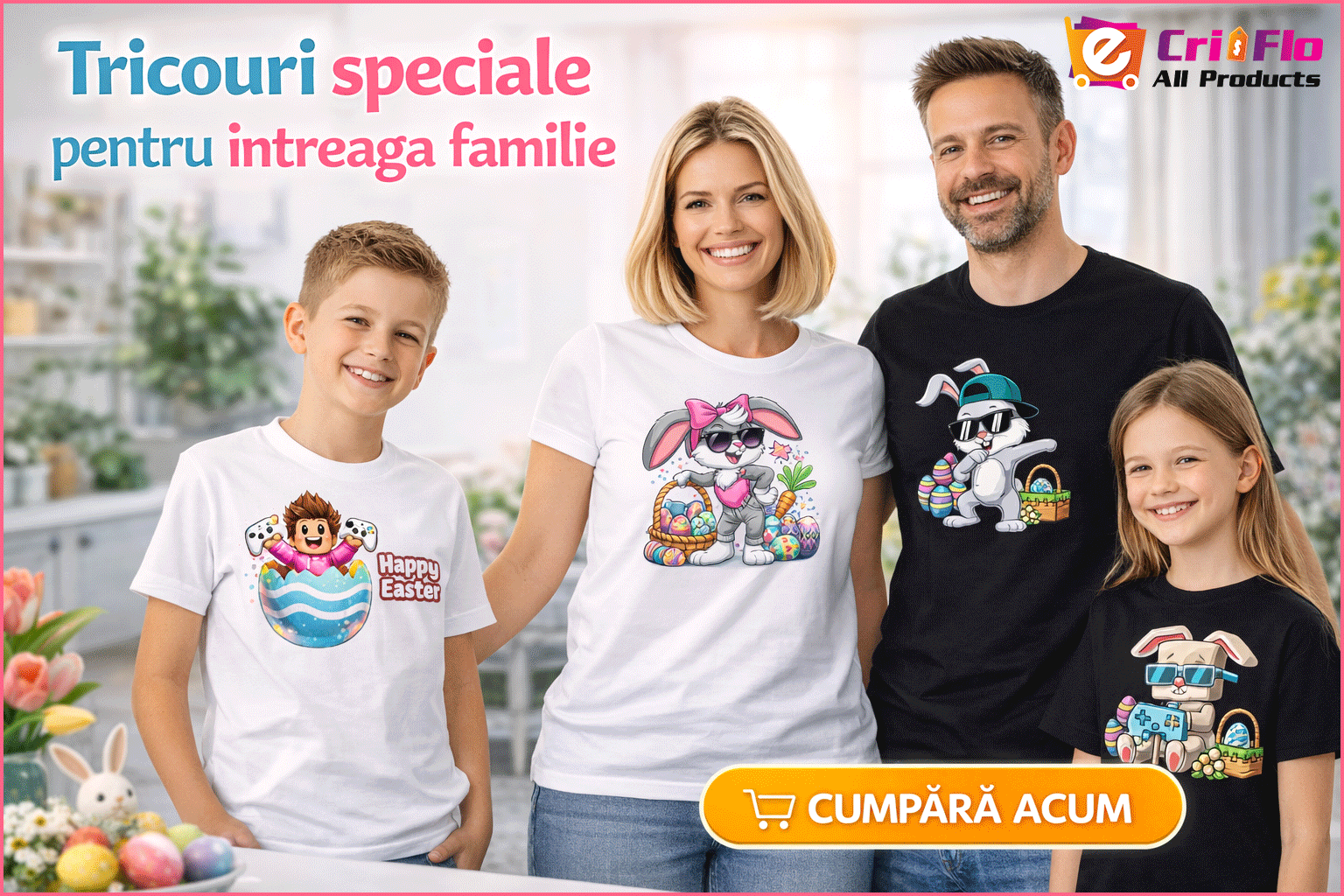 Tricou Paste Snoopy Paste Cos Oua Colorate Floral V2, Copii, 100% Bumbac, Cri-Flo, Cadou Aniversare Evenimente, Culoare Alb, Marime 7-8 ani, 134 CM