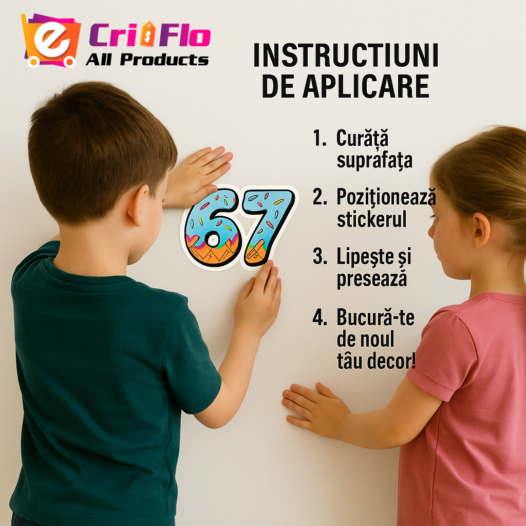 Sticker SIX SEVEN 67 Robot Blue Power, Autoadeziv, Cri-Flo, Dimensiune 10 cm