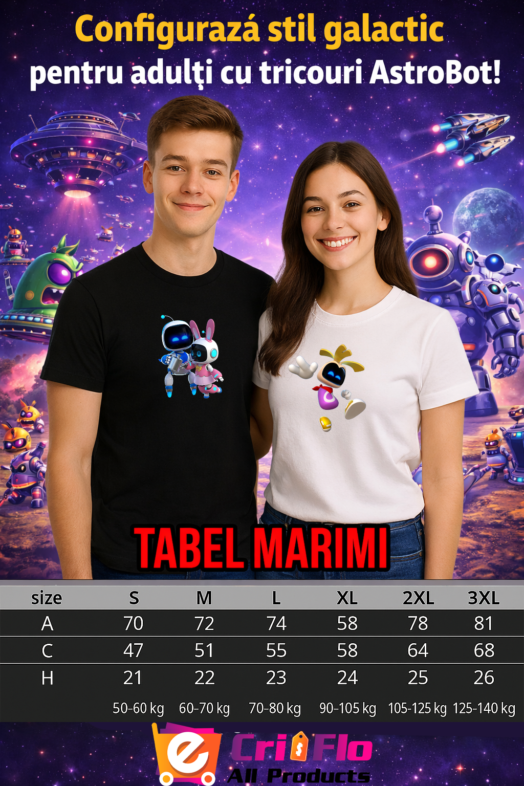Tricou Astro Bot personaje prieteni joc video, Barbat, 100% Bumbac, Cri-Flo, Culoare Alb, Marime 3XL