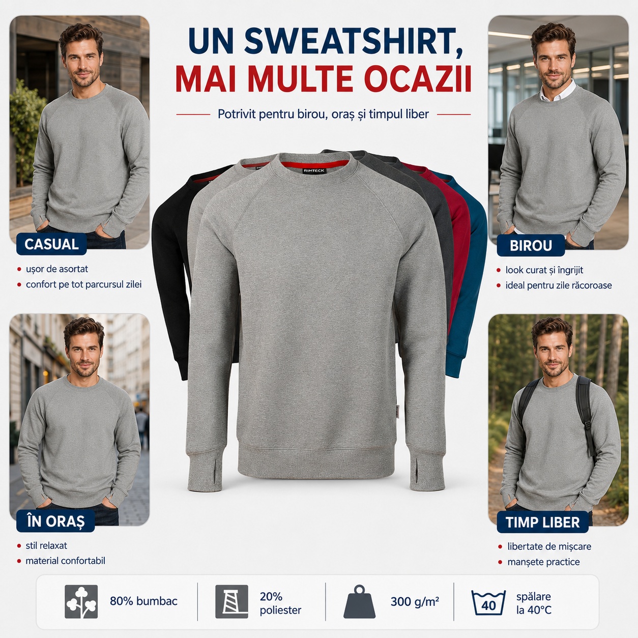 Sweatshirt Vertex W42 pentru mai multe ocazii Sweatshirt bărbați Vertex W42 purtat casual, la birou, în oraș și în timpul liber