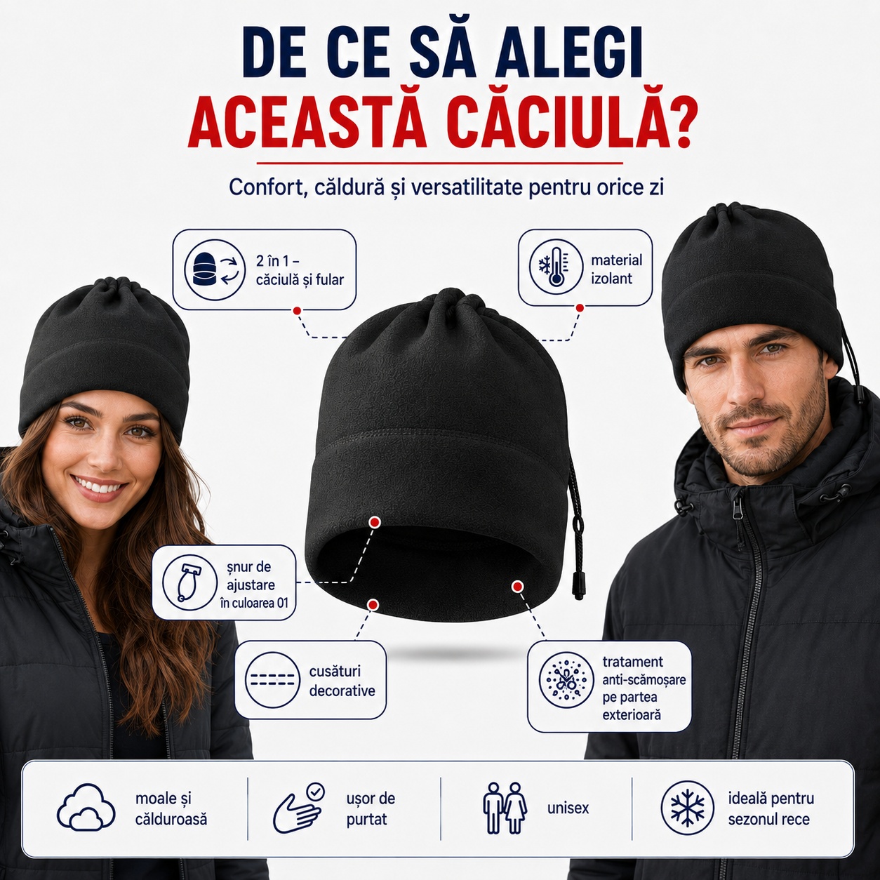 Căciulă fleece călduroasă unisex pentru zile reci