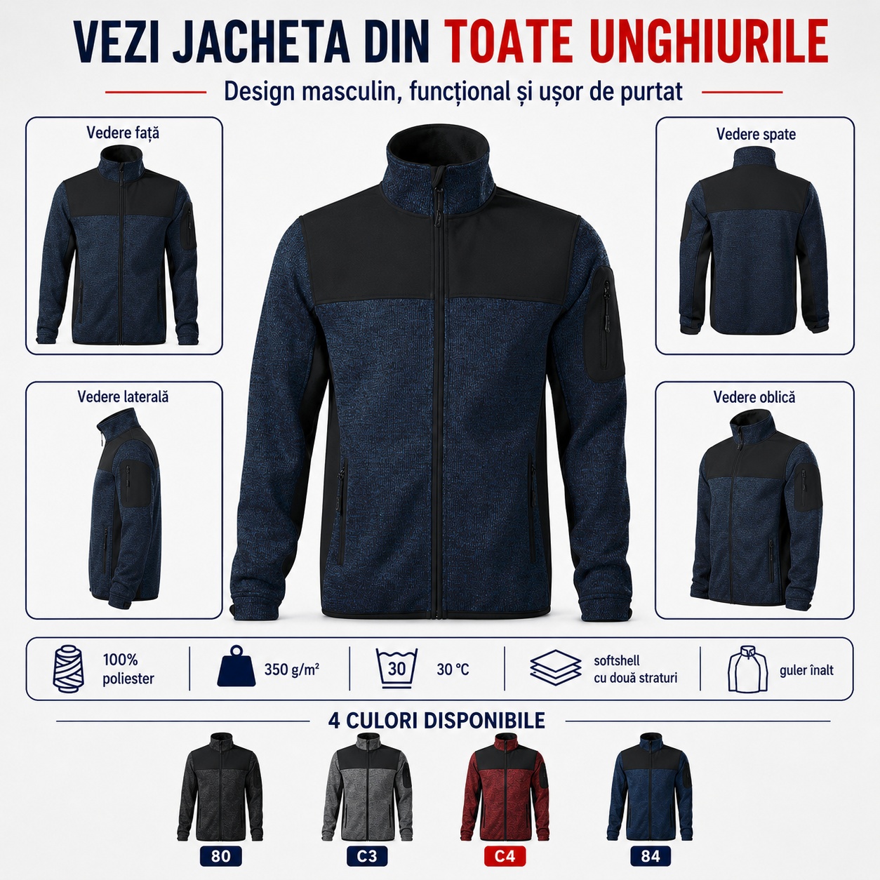Ghid mărimi geacă bărbați softshell Casual 550 S 3XL