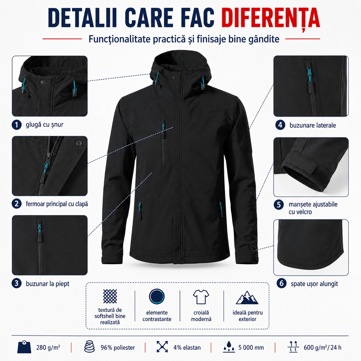 Geacă bărbați softshell Nano 531 cu glugă și fermoare