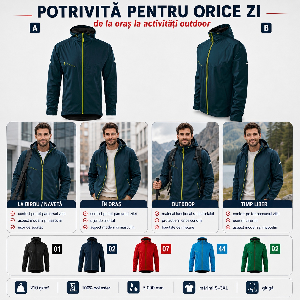 Geaca softshell barbati pentru oras birou outdoor si timp liber