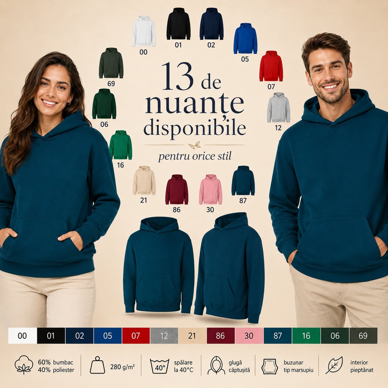 Hanorac damă și bărbați disponibil în 13 nuanțe