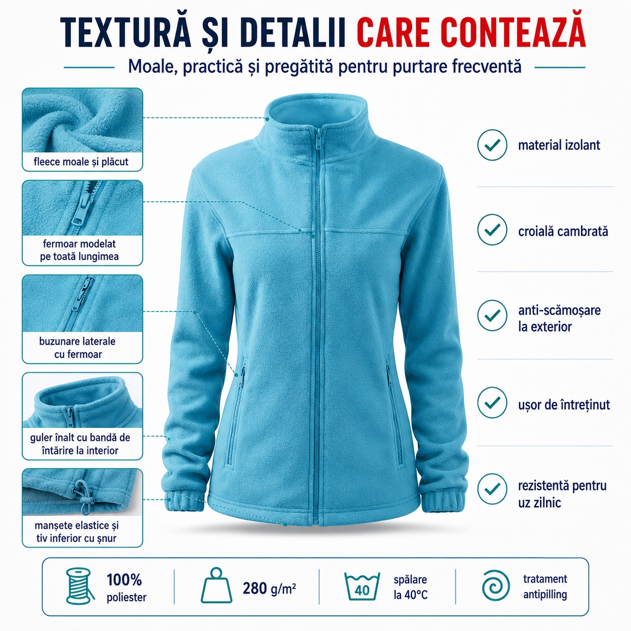 Jacheta fleece dama calduroasa practica si feminina