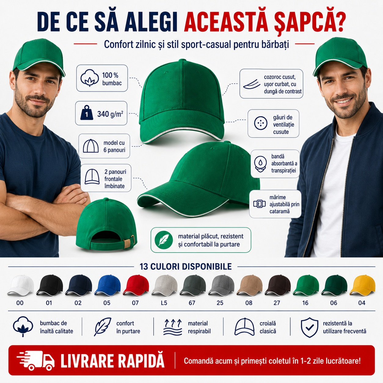 Șapcă bărbați Sandwich 6P 306 disponibilă în mai multe culori