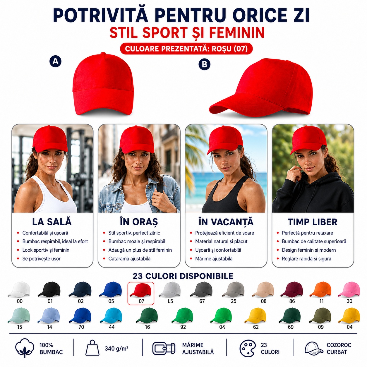 Mărime reglabilă cu cataramă șapcă de damă sport 5P 307