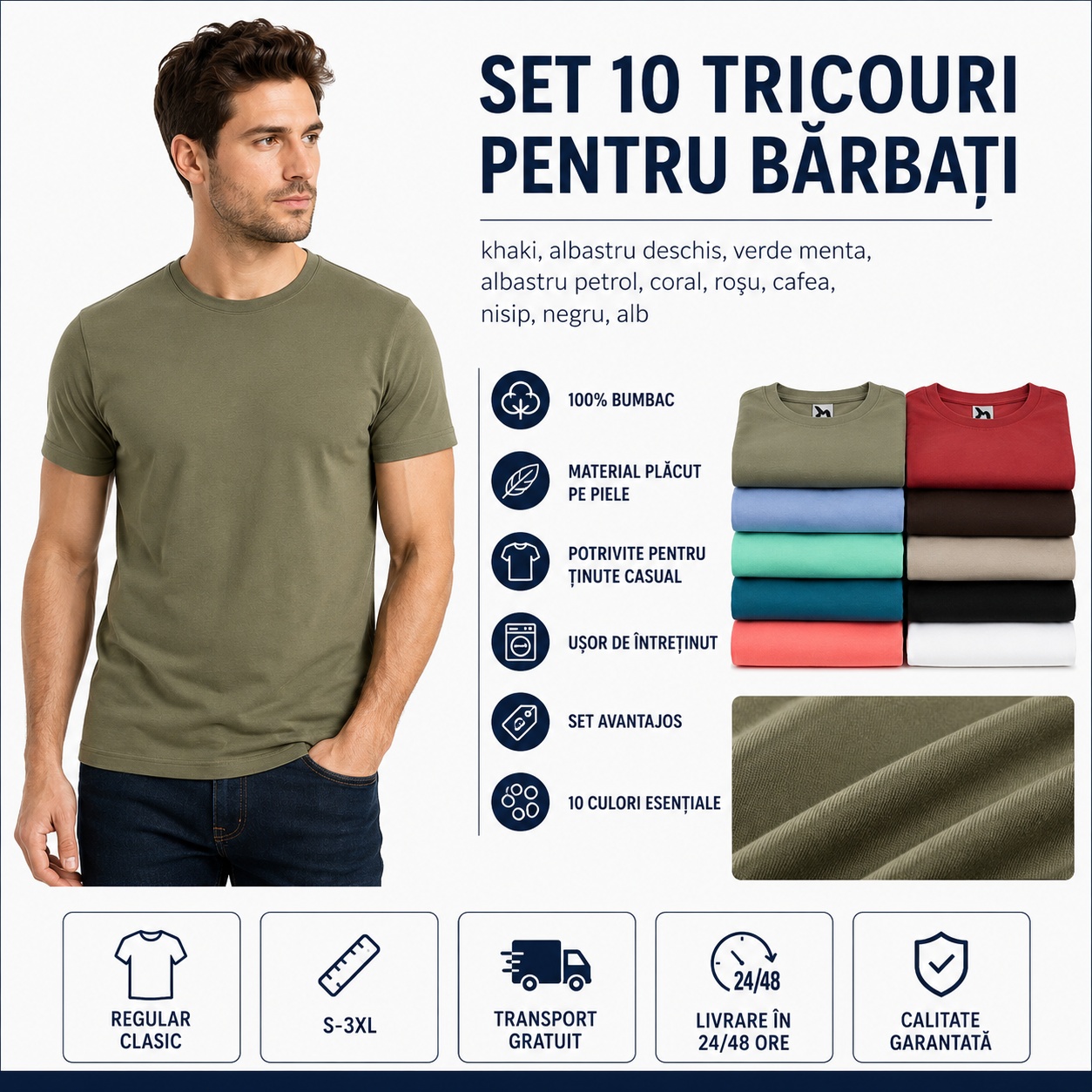 👕 Set 10 Tricouri Simple Bărbați - TRANSPORT GRATUIT 🌈