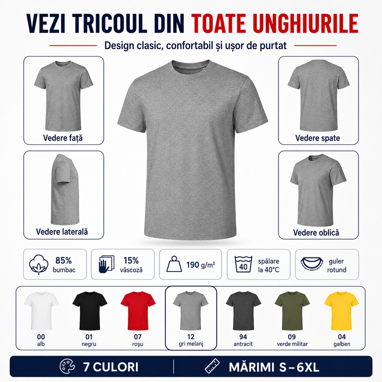 Tricou Malfini Edge 813 văzut din față, spate, lateral și oblic